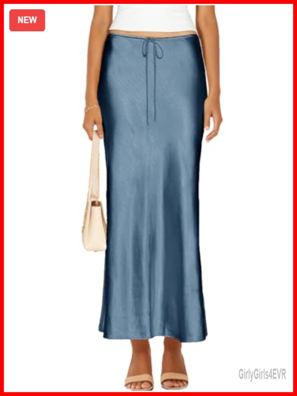 Satin Silk Maxi Skirt Drawstring A-Line Flowy Long Casual Formal